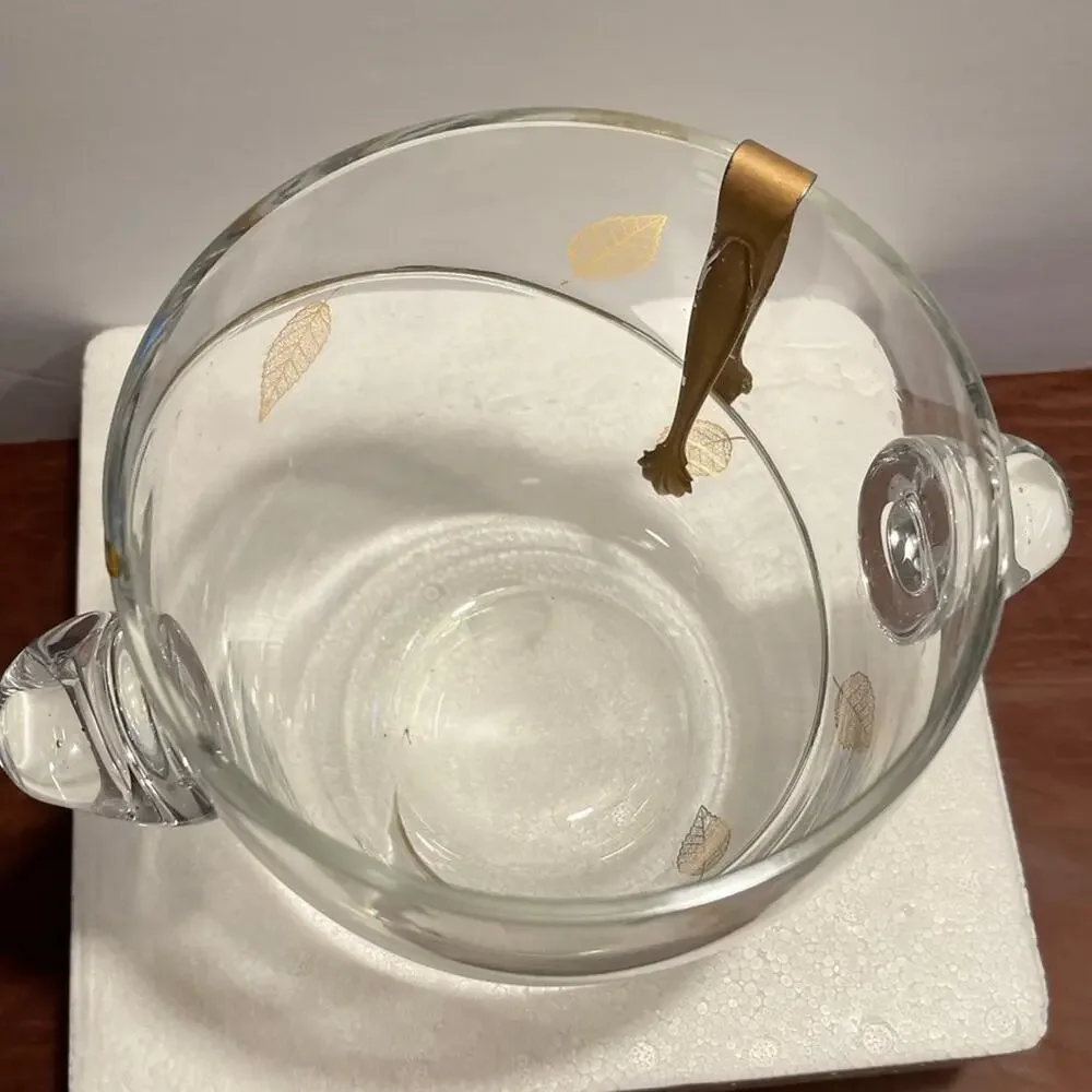 Vintage Crystal glass ice bucket gold Leaf design cocktail party
